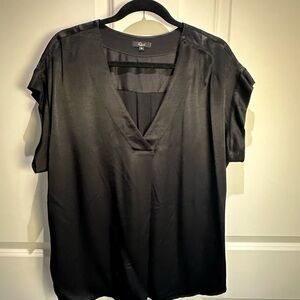 Rails Black Satin V-Neck Blouse